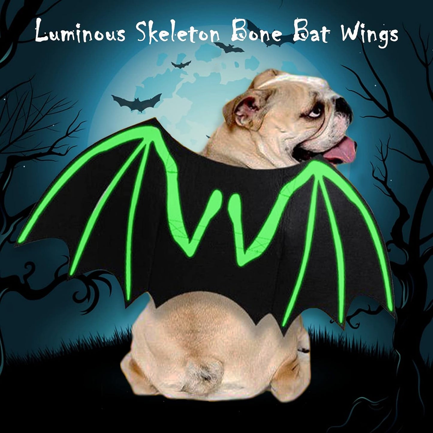 Dog Halloween Costumes, Cool Luminous Skeleton Bone Bat Wings Cosplay Cat Pets Costumes Dress up Apparel Accessories for Kitten Puppies