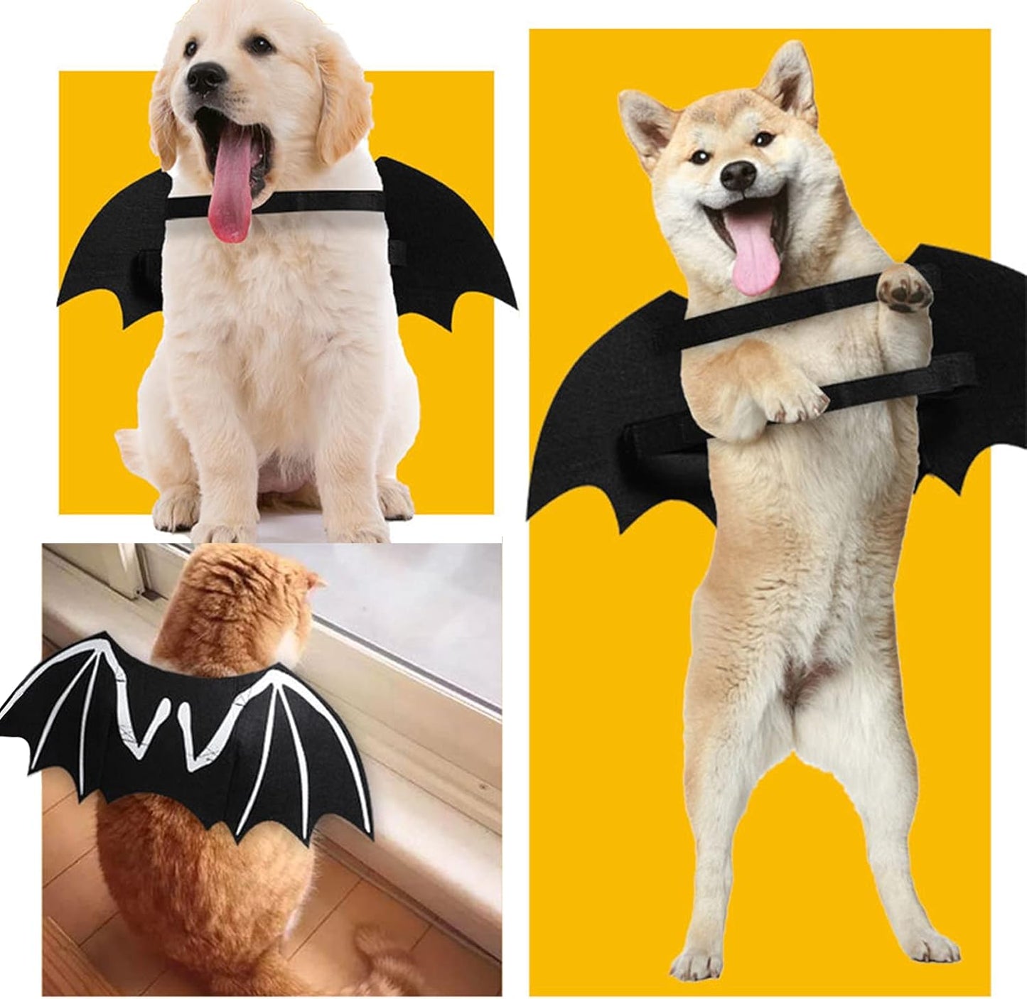 Dog Halloween Costumes, Cool Luminous Skeleton Bone Bat Wings Cosplay Cat Pets Costumes Dress up Apparel Accessories for Kitten Puppies
