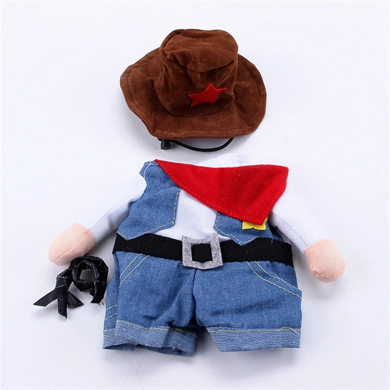 Pet Dog Cat Costume Cowboy Jeans Hoodie Shirts Halloween Costume Jumpsuit Puppy Clothes Funny Coat