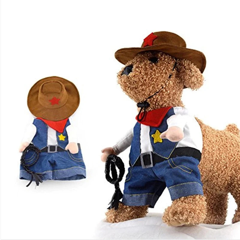 Pet Dog Cat Costume Cowboy Jeans Hoodie Shirts Halloween Costume Jumpsuit Puppy Clothes Funny Coat