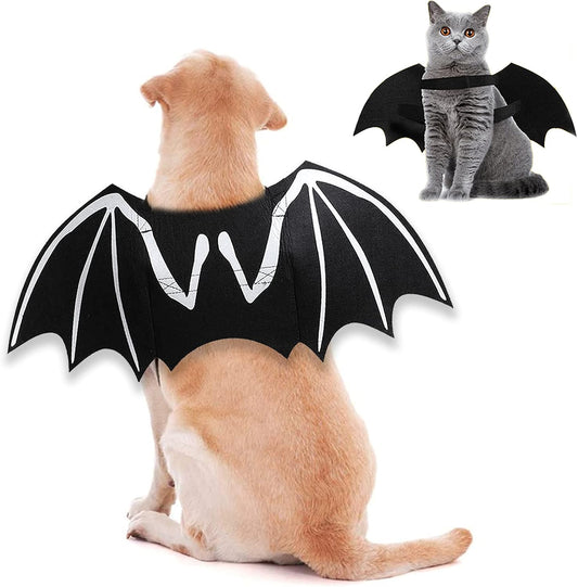 Dog Halloween Costumes, Cool Luminous Skeleton Bone Bat Wings Cosplay Cat Pets Costumes Dress up Apparel Accessories for Kitten Puppies